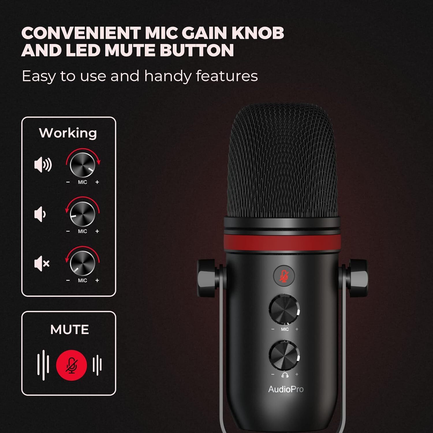 USB Microphone Computer Condenser Gaming Mic PC Laptop PS4 PS5 Headphone Out