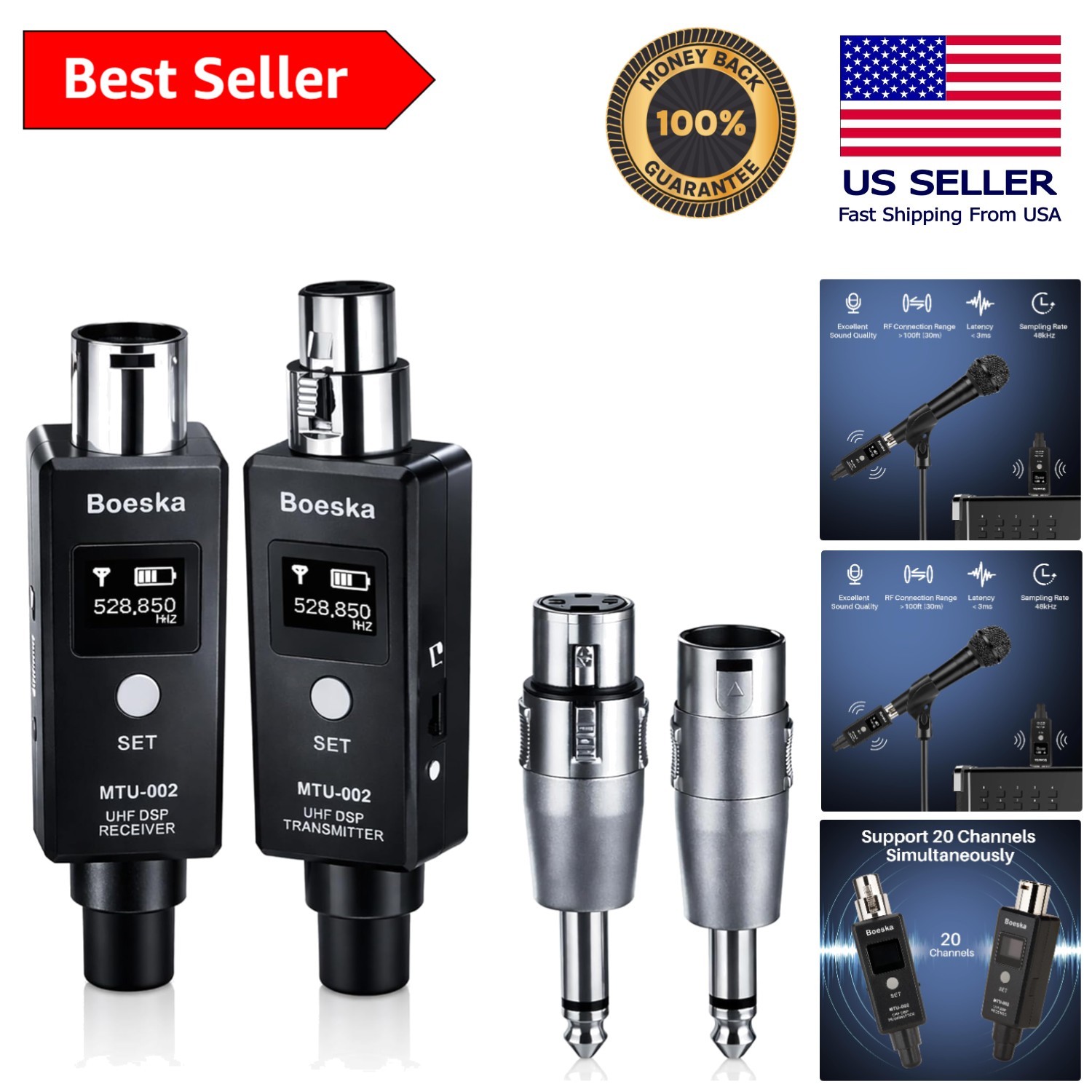 Professional Quality Wireless XLR Adapter for Dynamic Microphones – 100ft Range