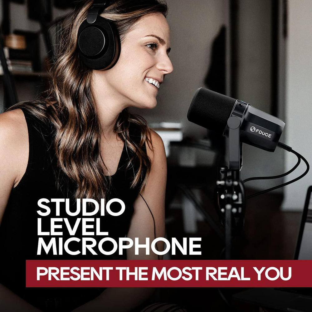 Dynamic Microphone with Built-In Headphone Output, LED Mute Button for Podcastin