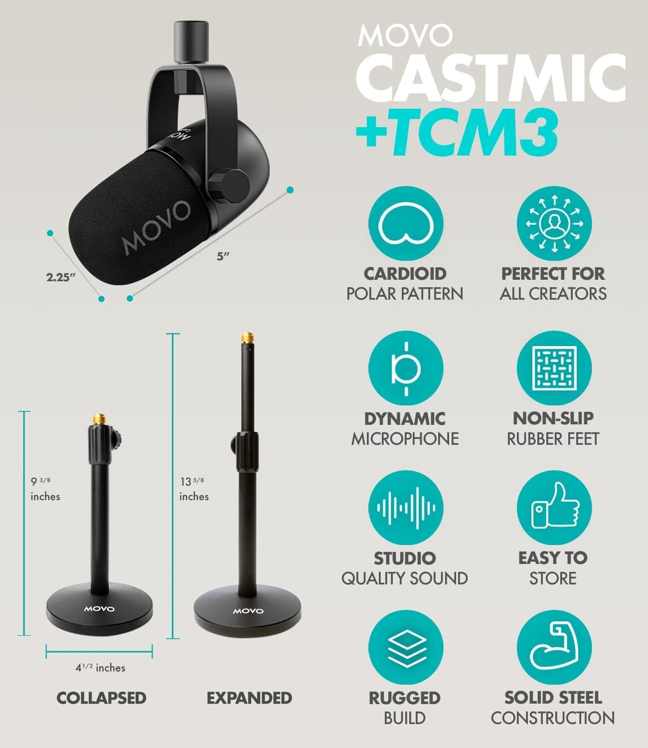 Movo PodPro-TH Tabletop Portable Podcasting Bundle with Headphones for TWO