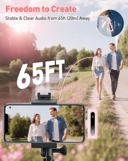 USB C Lavalier Microphone Wireless Mini Mic for Type Without Charging Case Pink