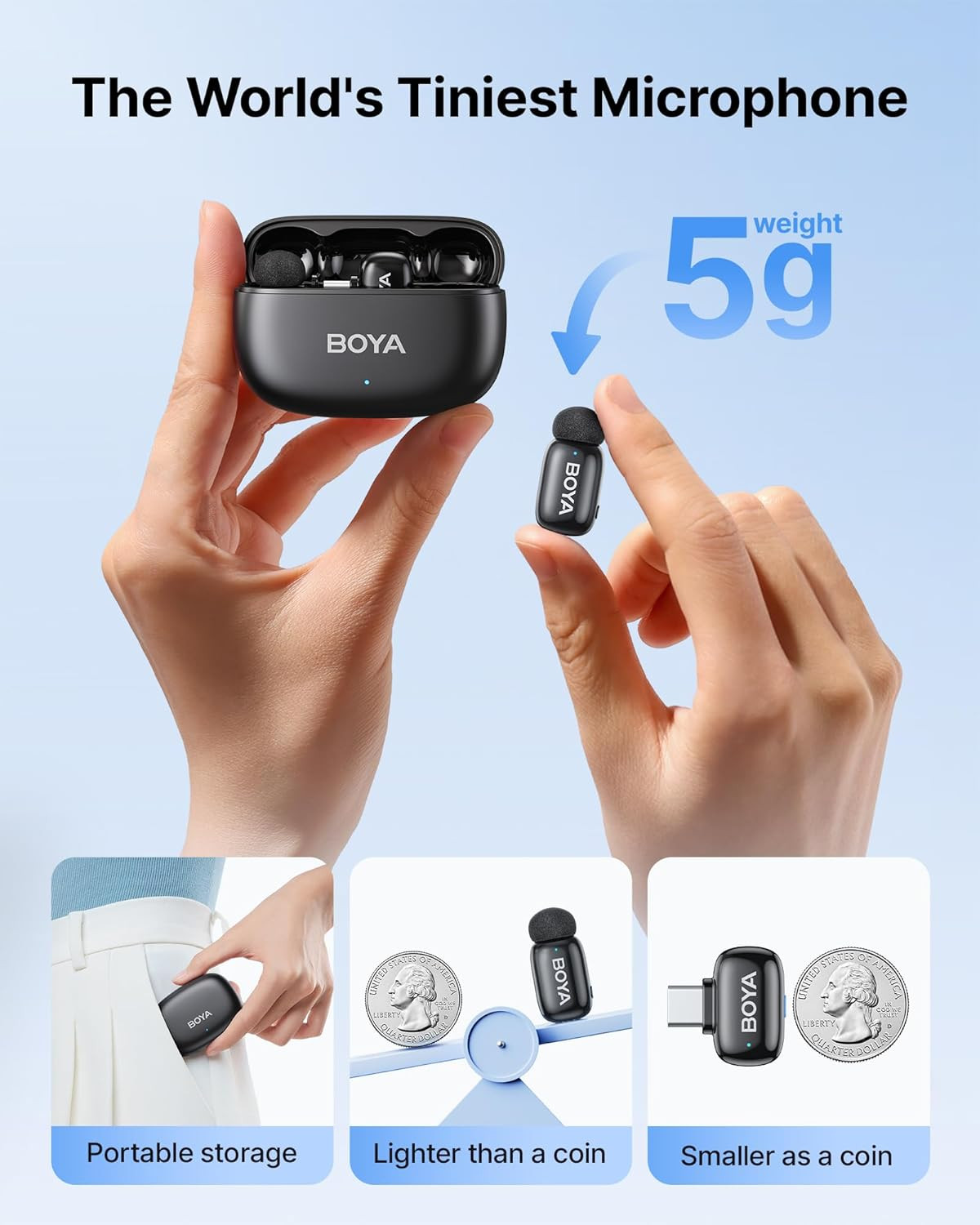 boya mini 2 wireless lavalier mic for iphone 15/16/17 & android, ai noise cancel
