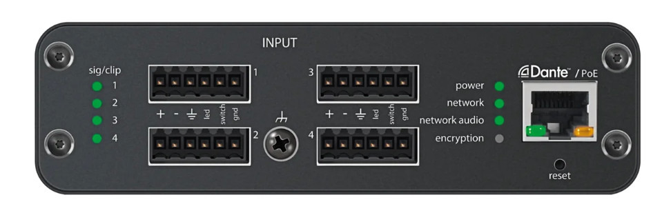 Shure ANI-4IN 4-Channel Dante Mic/Line Audio Network Interface Unit, Block Input