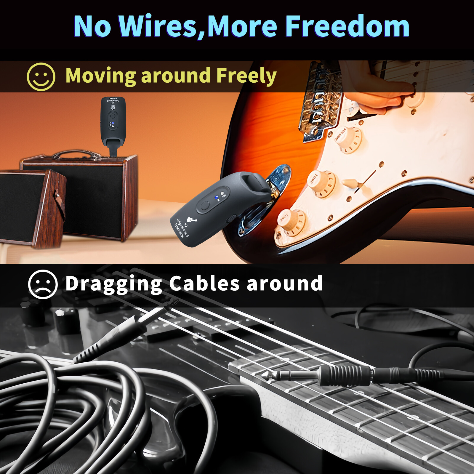 Wireless Guitar System Wireless Audio Electric Guitar Transmitter Receiver USA