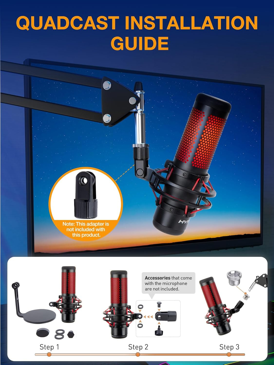 Quadcast Boom Arm, Mic Arm for Blue Yeti Hyperx Quadcast Solocast Fifine AM8 and