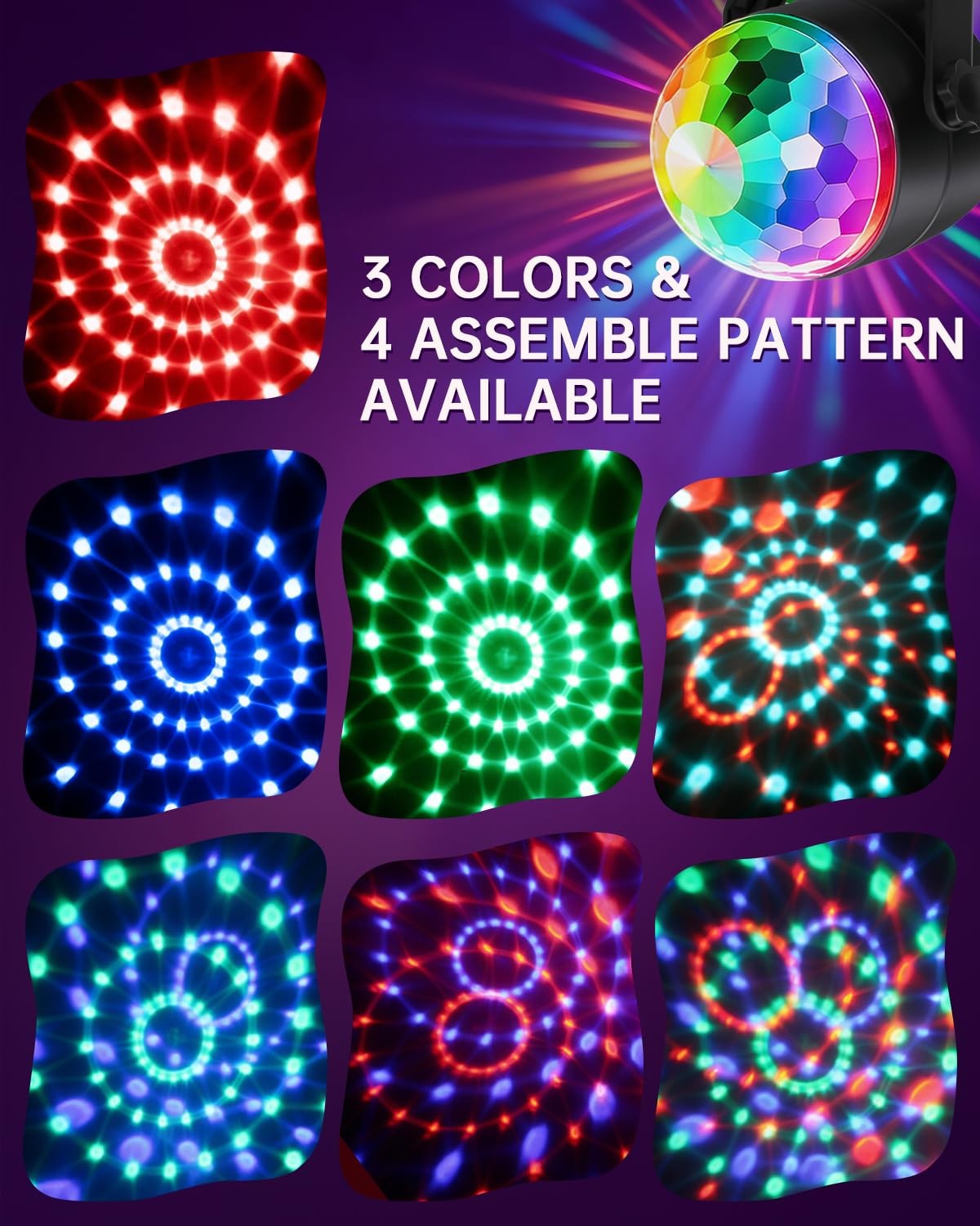 Luditek Disco Ball Party Lights Sound Activated Battery Powered Black