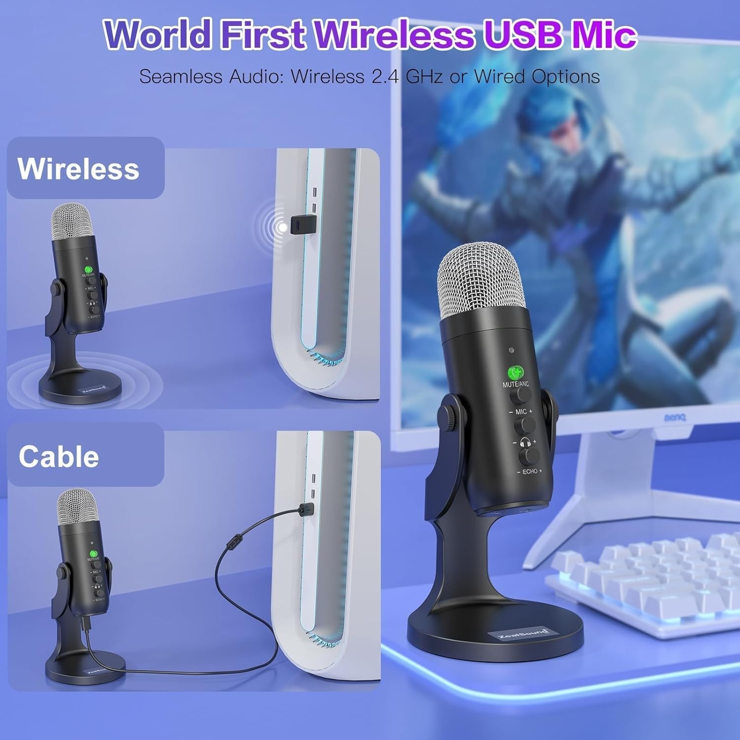 Wireless Microphone for PC, Noise Cancellation Podcast Mic with Gain, Mute, M…