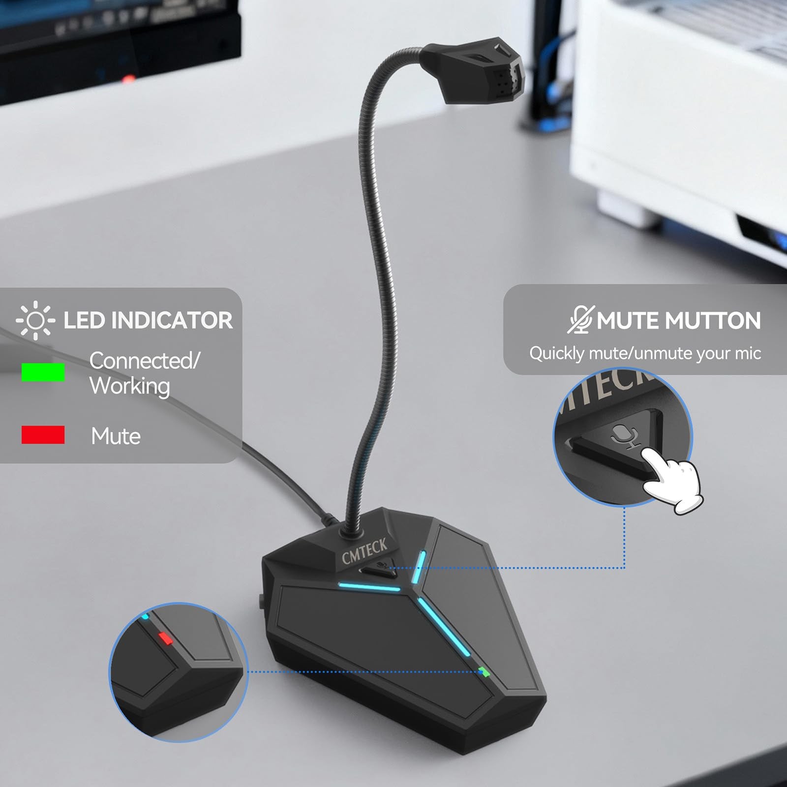 USB Computer Microphone, Plug &Play 4.3 x 5.1 x 13.8 inches, with mute button