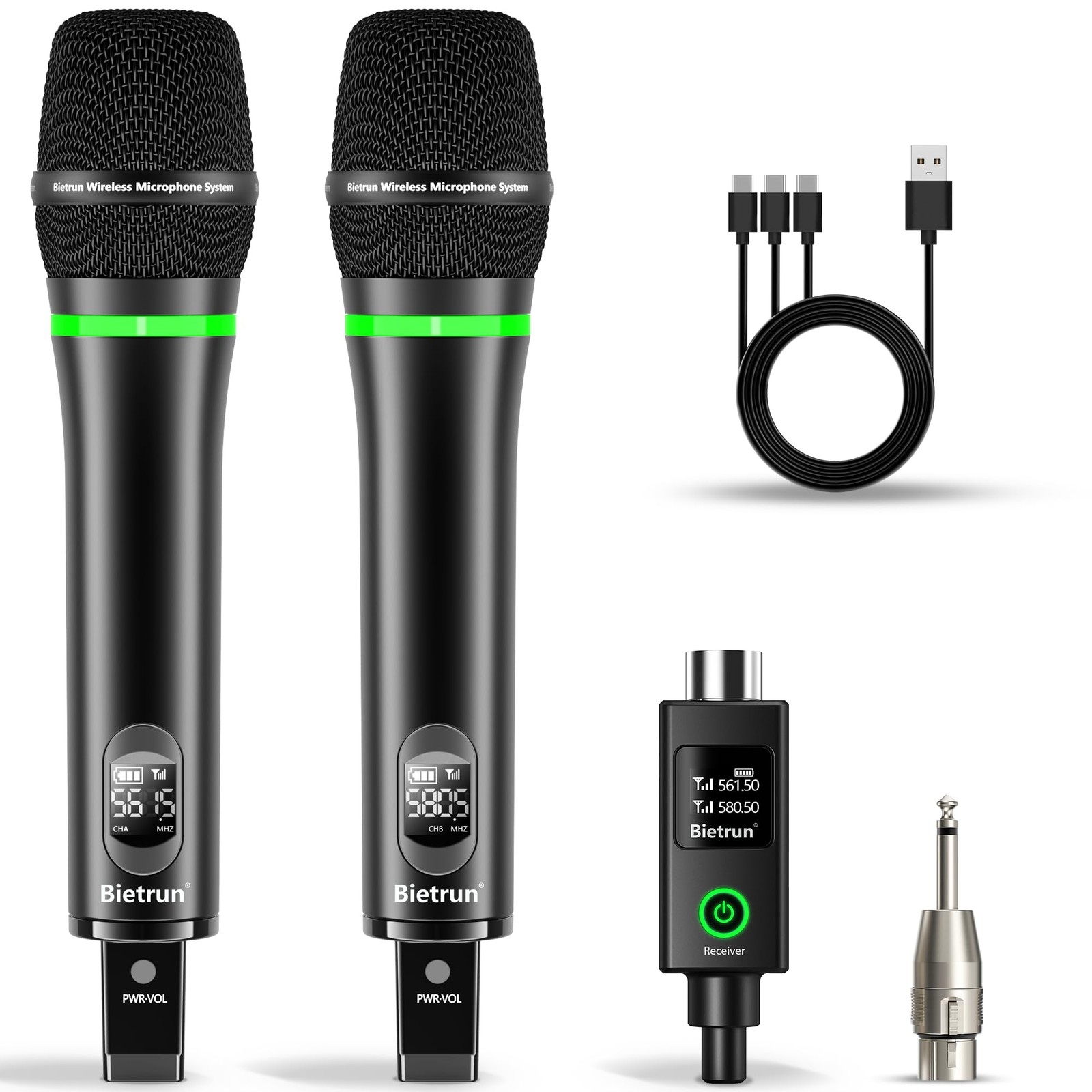XLR Wireless Microphone, Rechargeable Dual Metal Cordless Handheld Dynamic Mi…
