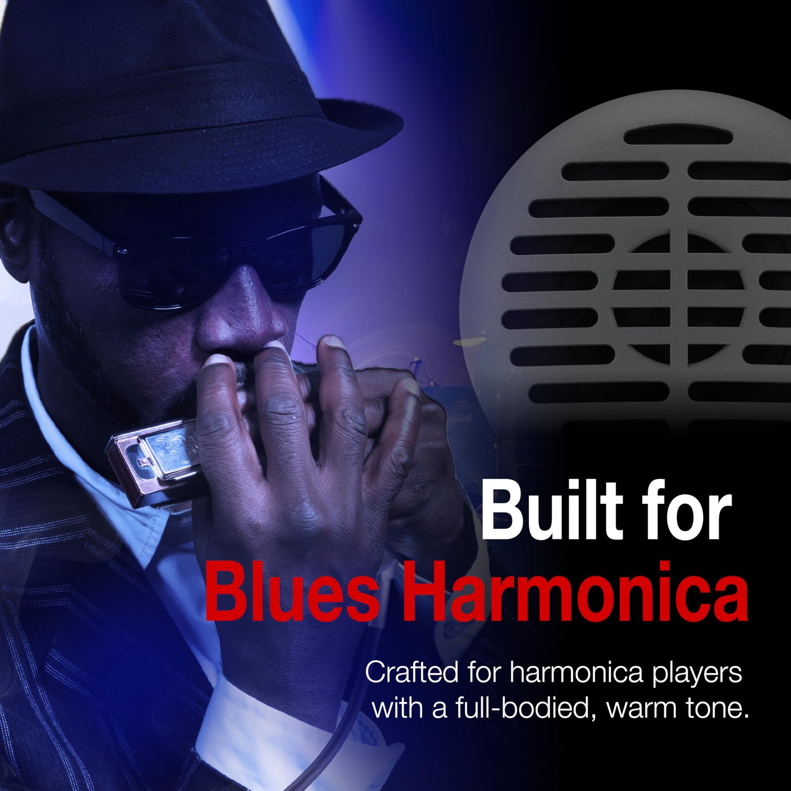 Black Hi Z Microphone For Blues Harmonica With Volume Control And Shielded Cable