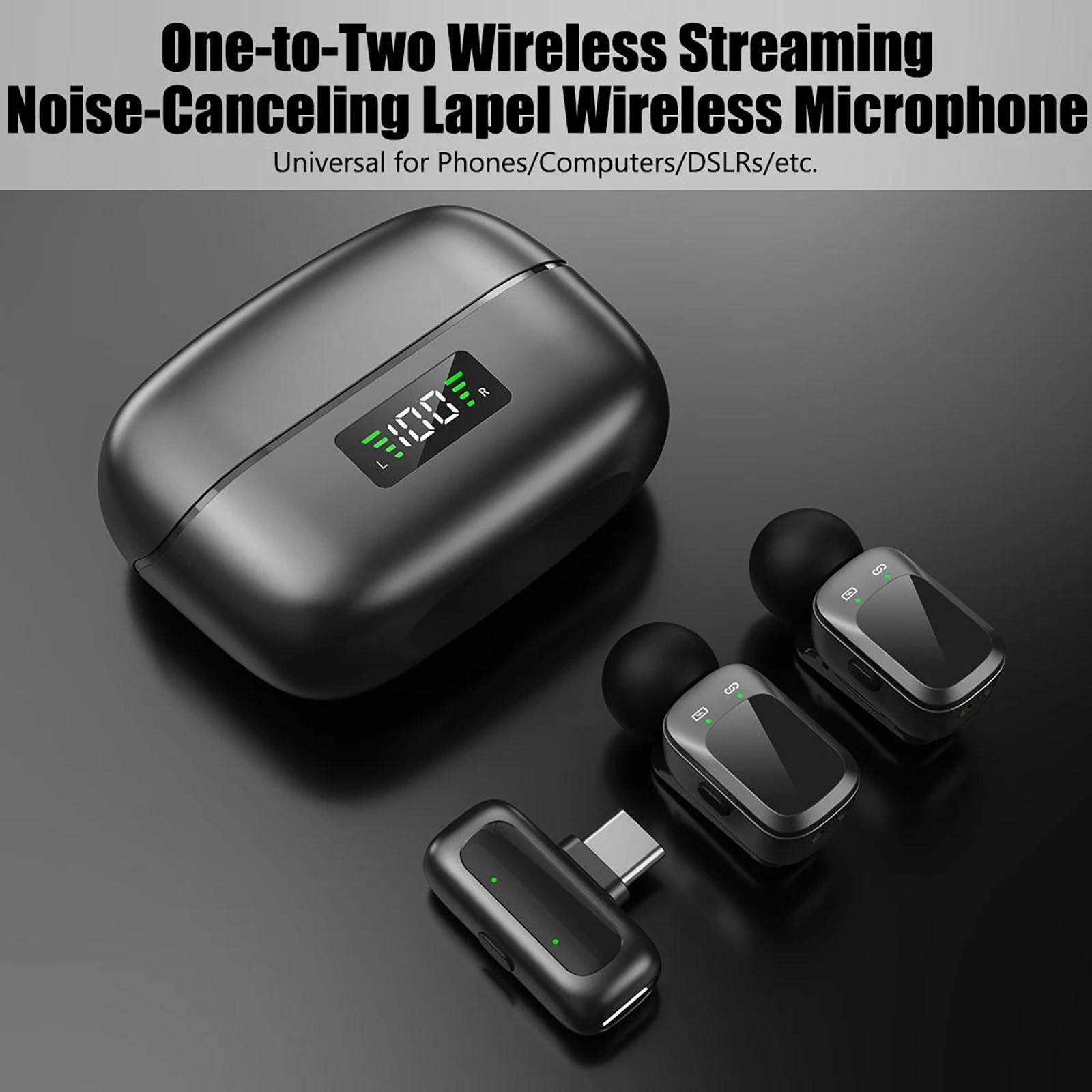 2.4G Wireless Lavalier Microphone Kit for Type-C Phone Tablet Noise Cancelling
