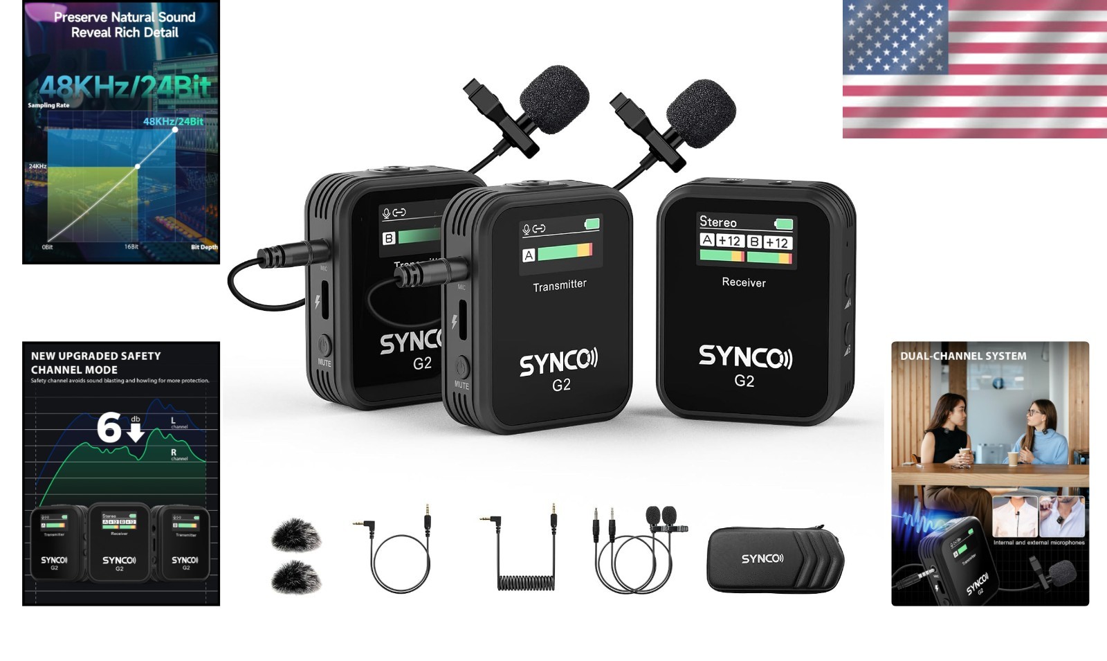 Compact Wireless Lavalier Microphone 2.4GHz Dual Channel for YouTube Vlogging