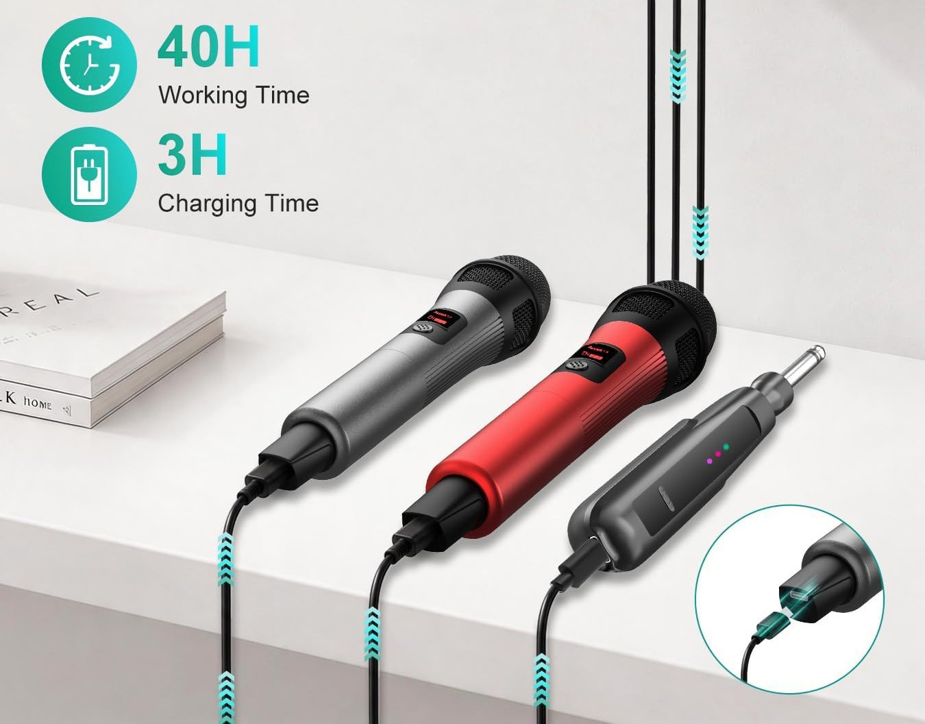 2 Professional Wireless Microphones – 40Hr Battery – 262ft Range – Studio Sound