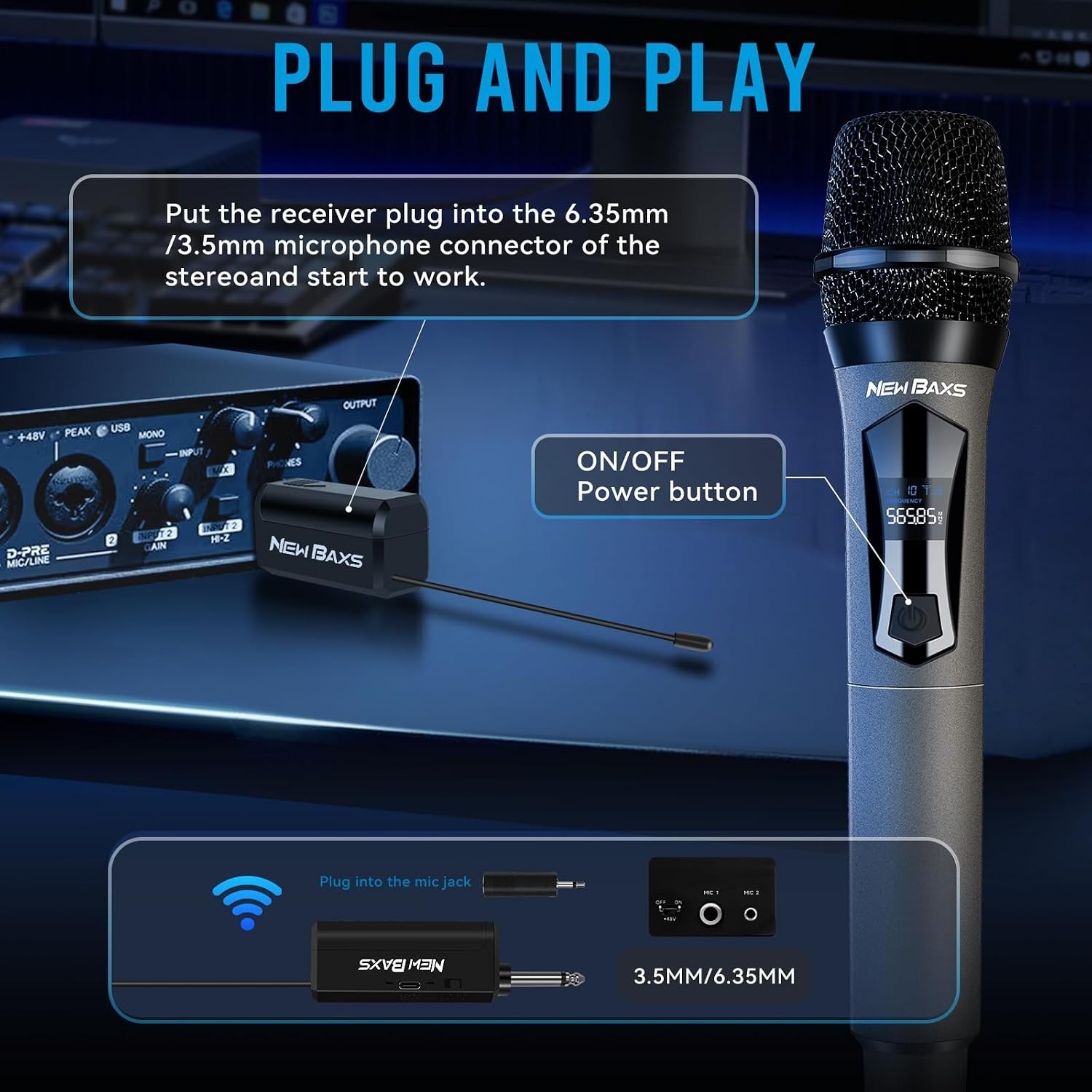 Dual Wireless Microphone System with Rechargeable Receiver for Karaoke & Events