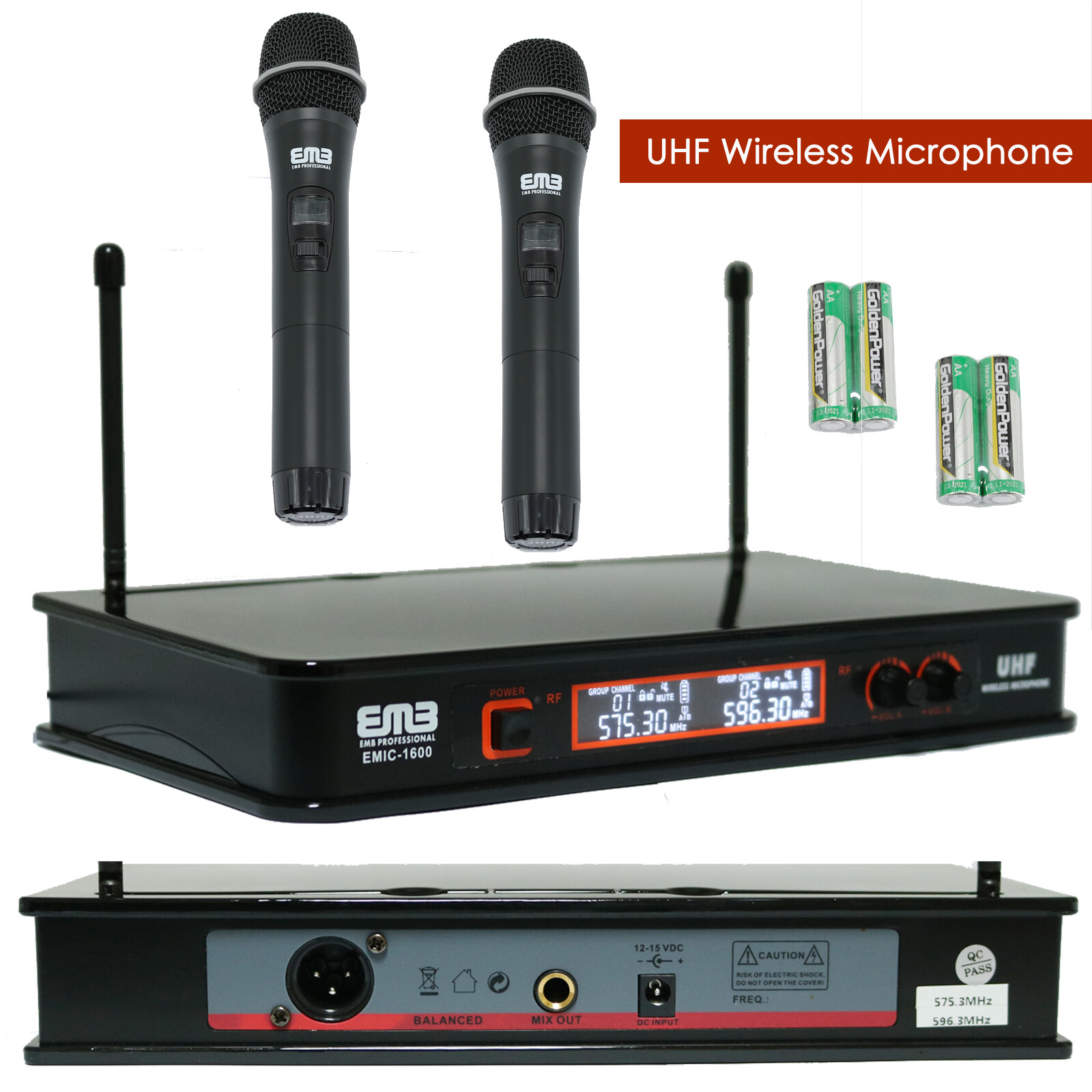Vocal Karaoke Wireless Microphone System Dual Handheld 2 x Cordless Mic 6-8 Hrs