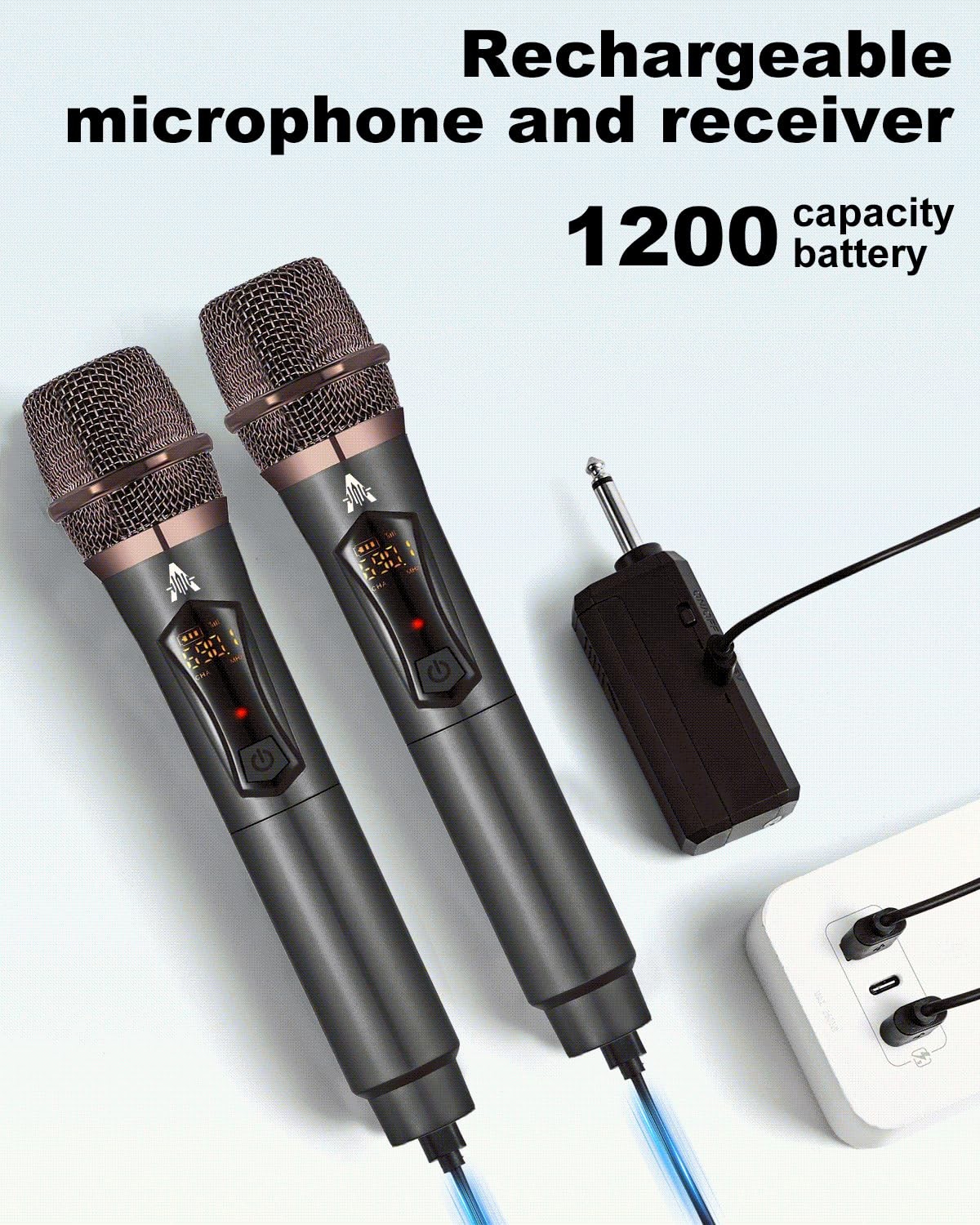 ALPOWL Wireless Microphones, Metal Dynamic 19.4 x 6.3 x 30.6 cm, Gray