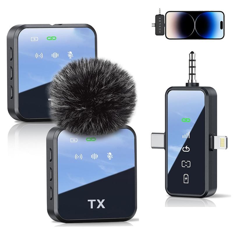 3 in 1 Microphone for iPhone/Android/Camera, Wireless Lavalier Microphone, 328ft