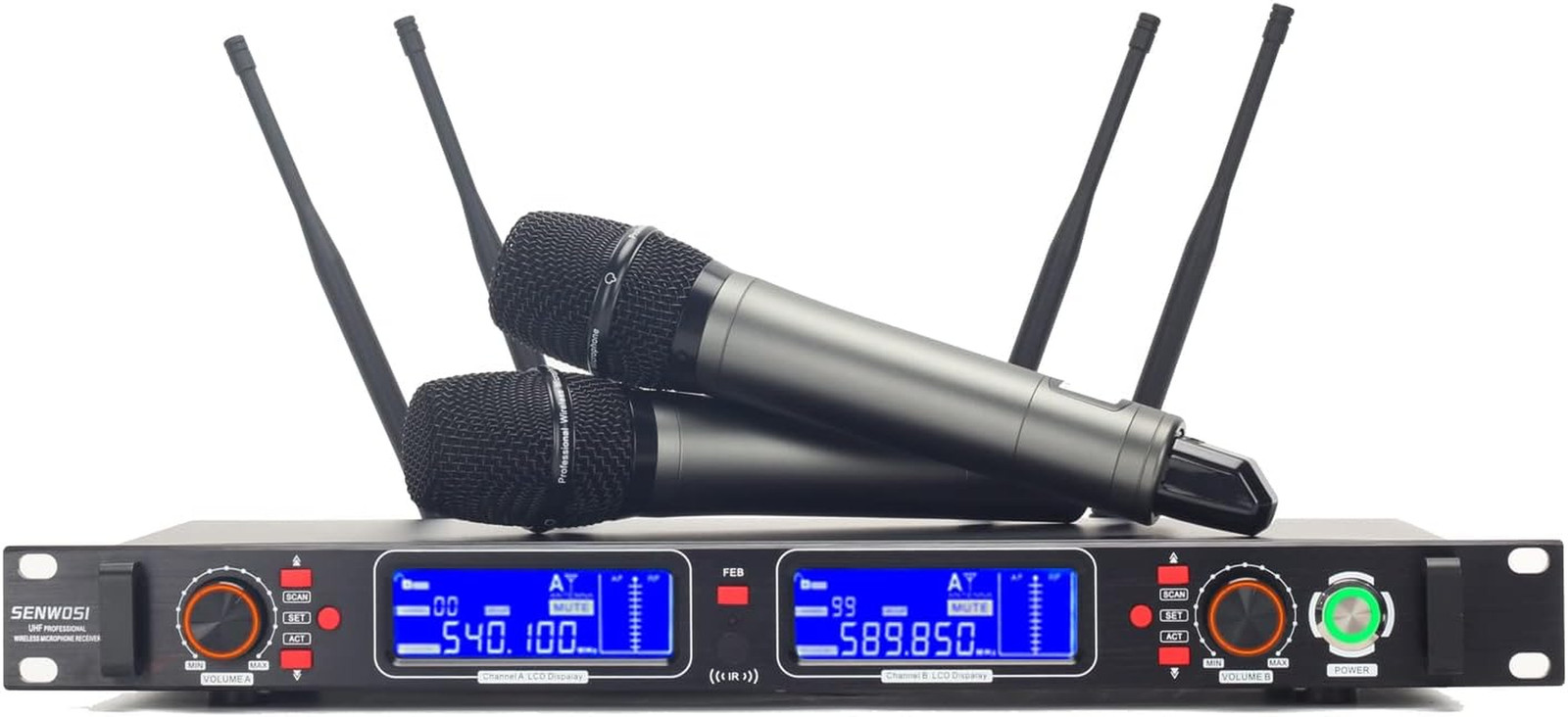UHF Dual Handheld Wireless Microphone System, 700ft Range, True Diversity