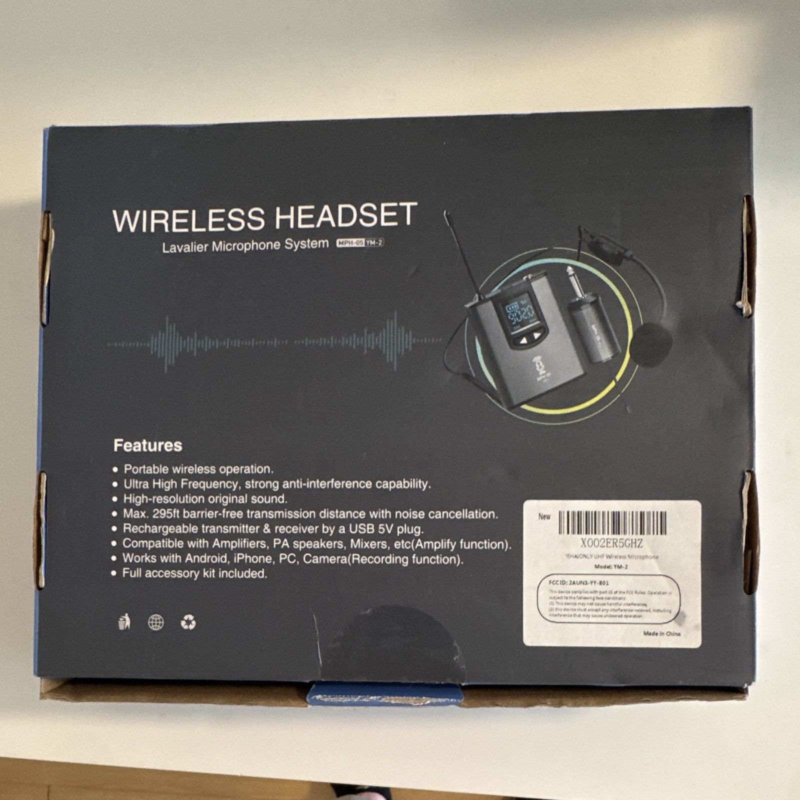 UHF Wireless Headset Lavalier Mic System Noise Cancel Rechargeable MPH-05 YM-2