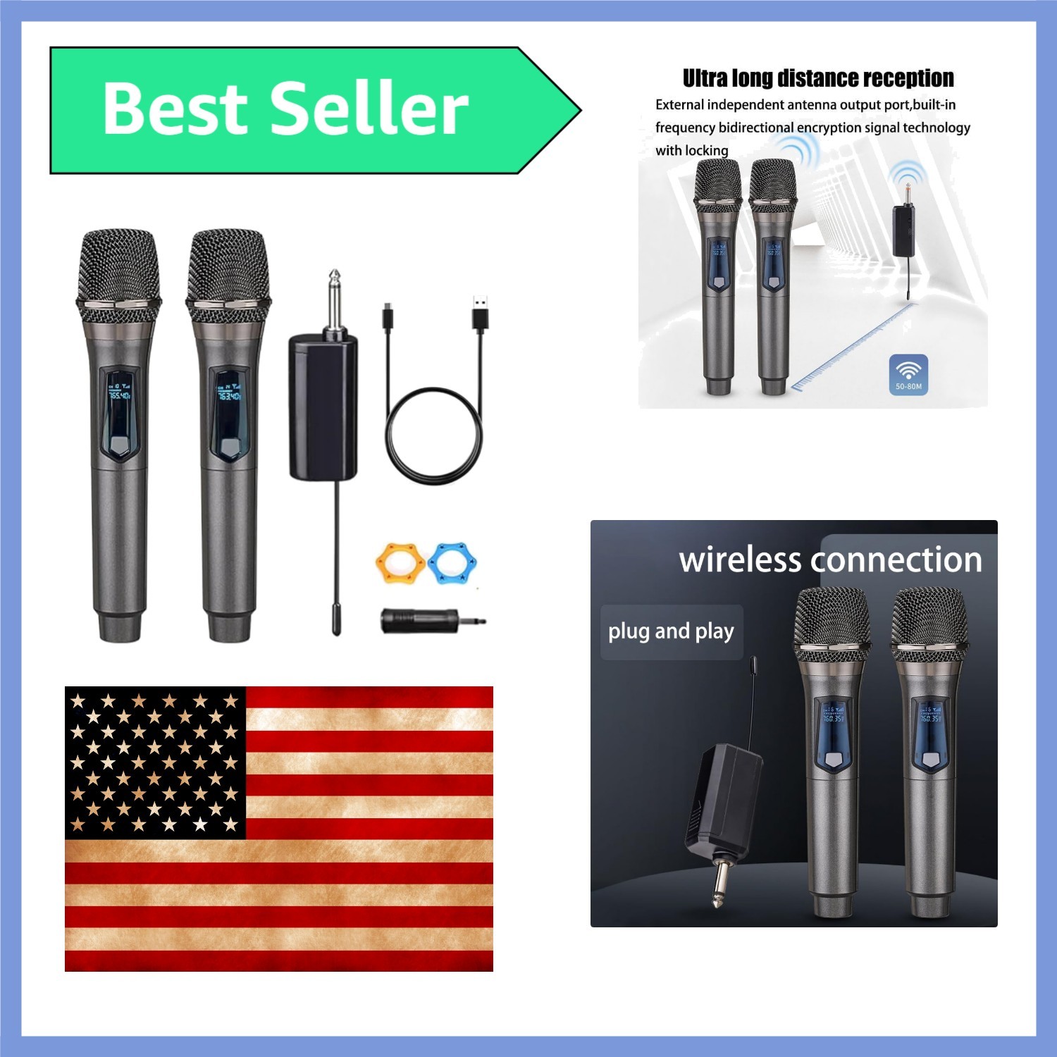 Rechargeable Wireless Dual Microphone Set – 200ft Range, Dynamic Sound Quality