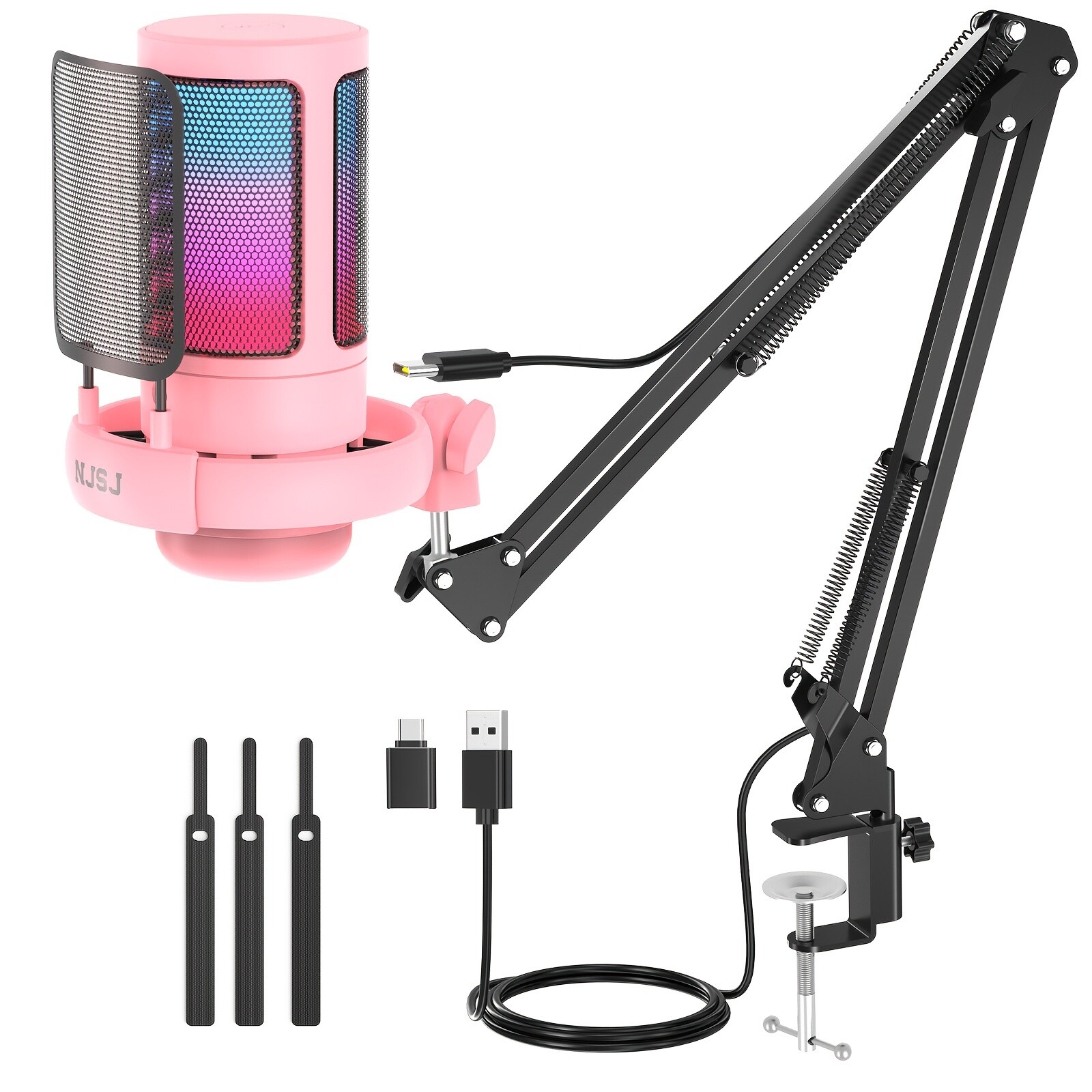Professional USB Condenser Microphone PC Laptop RGB Gaming Mic Streaming Podcast