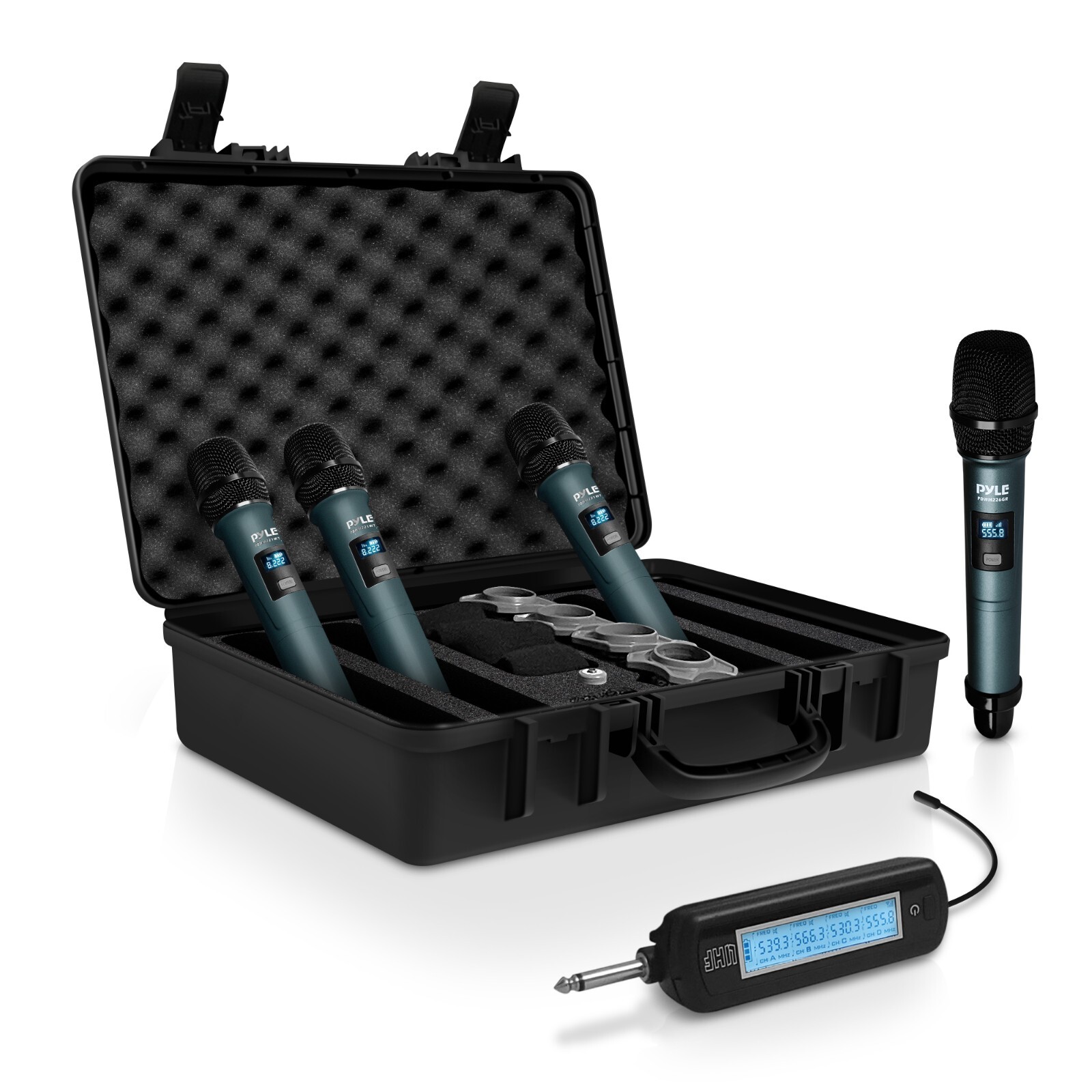 Pyle Portable Universal Wireless Microphone System-UHF Quad Channel w/ 4 Mic