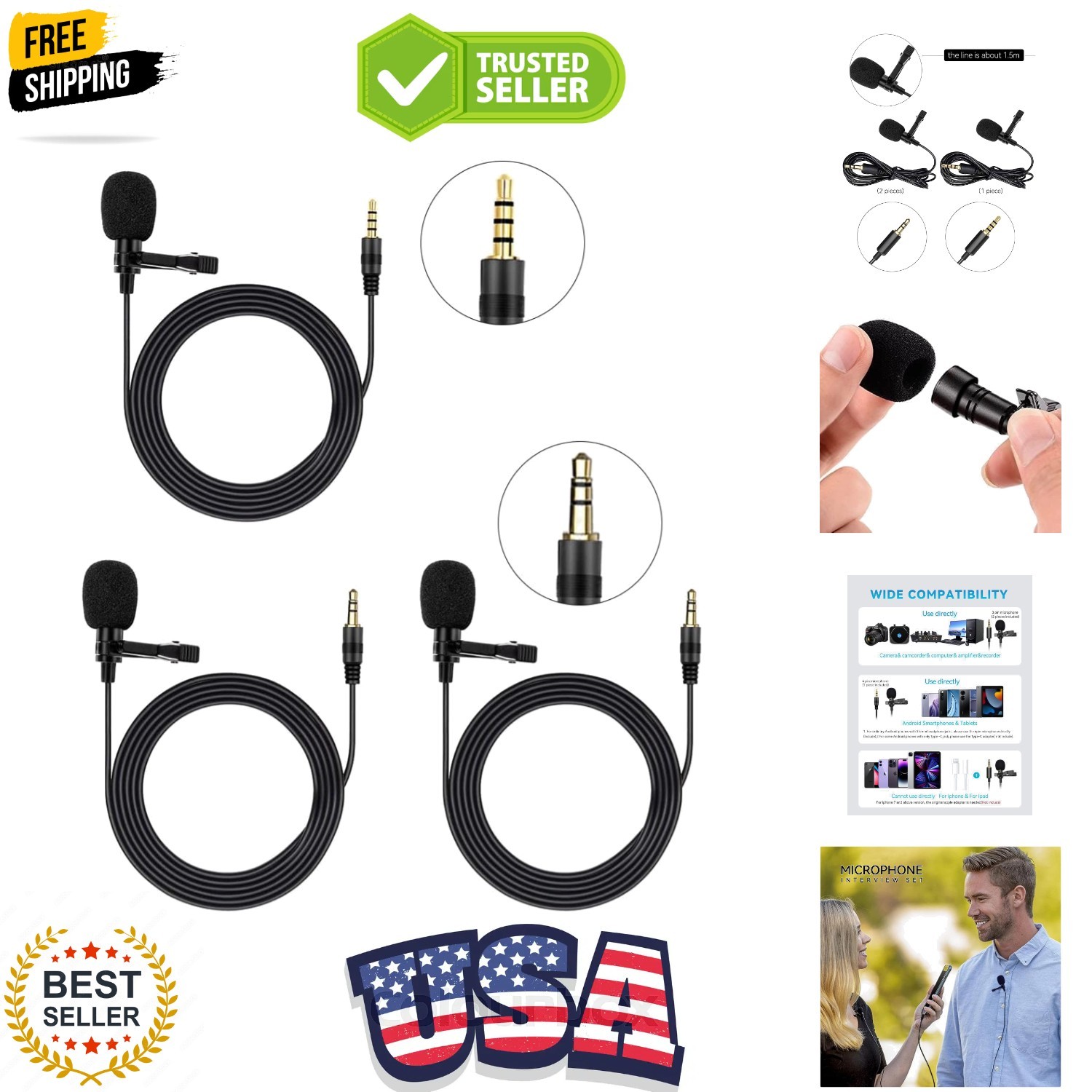 Lavalier Clip on Microphone, Portable Lav Mic for Android Smartphone Camera P…