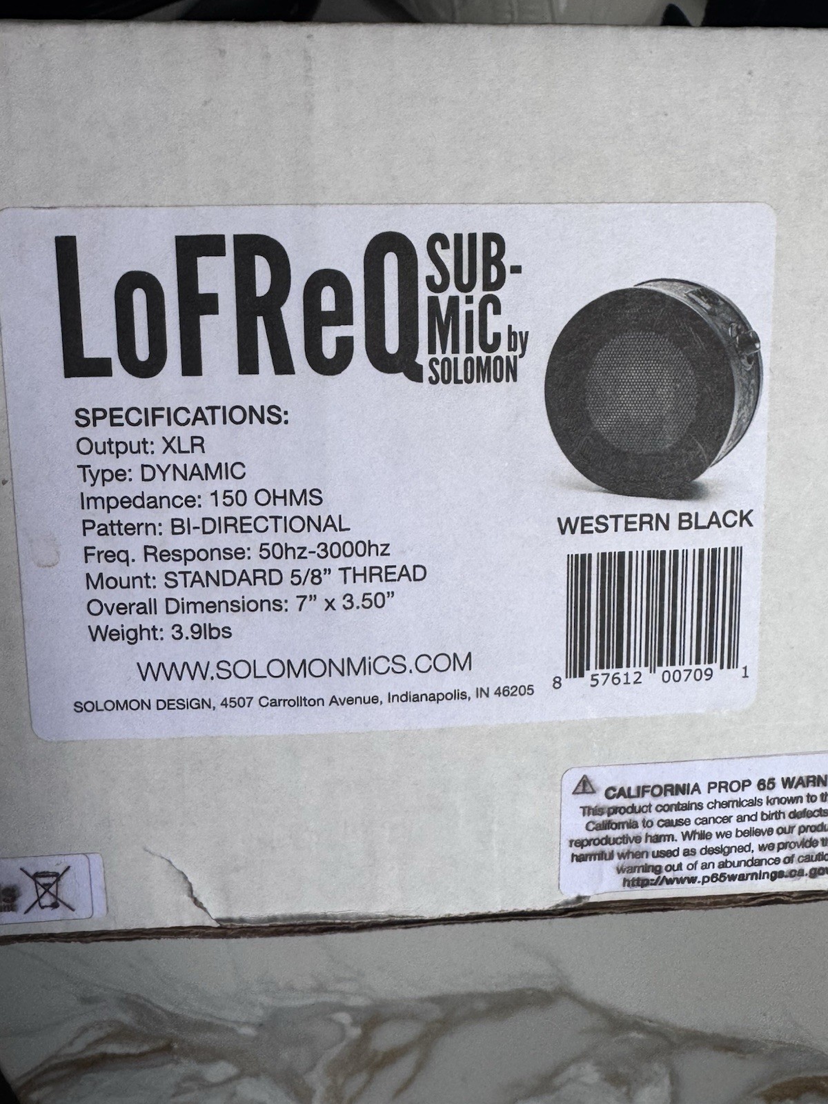 Solomon LoFReQ Sub-Mic Western Black Dynamic Microphone XLR Bidirectional