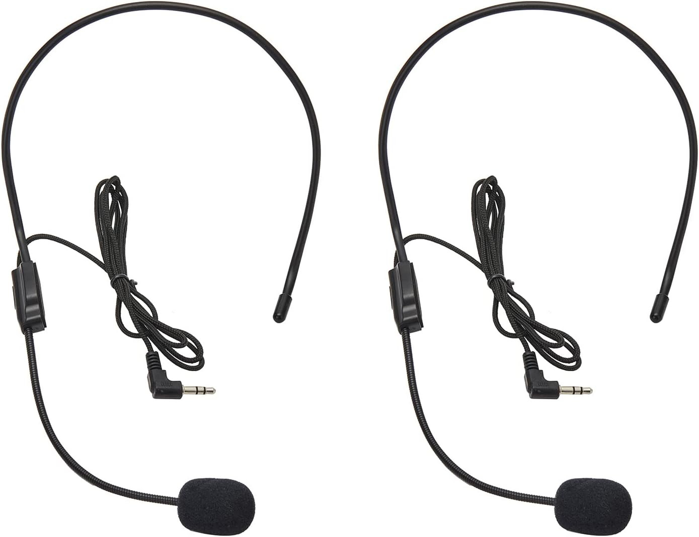 Set of 2 Headset Microphone, Flexible Wired Boom，3.5Mm Connector Jack Black
