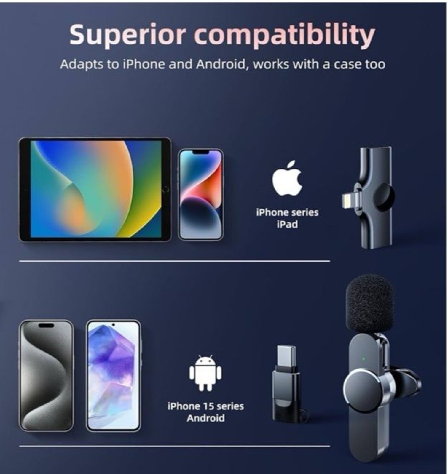 KINGLUCKY 2pc Wireless Microphone 2.4G Noise Cancelling Portable Interview