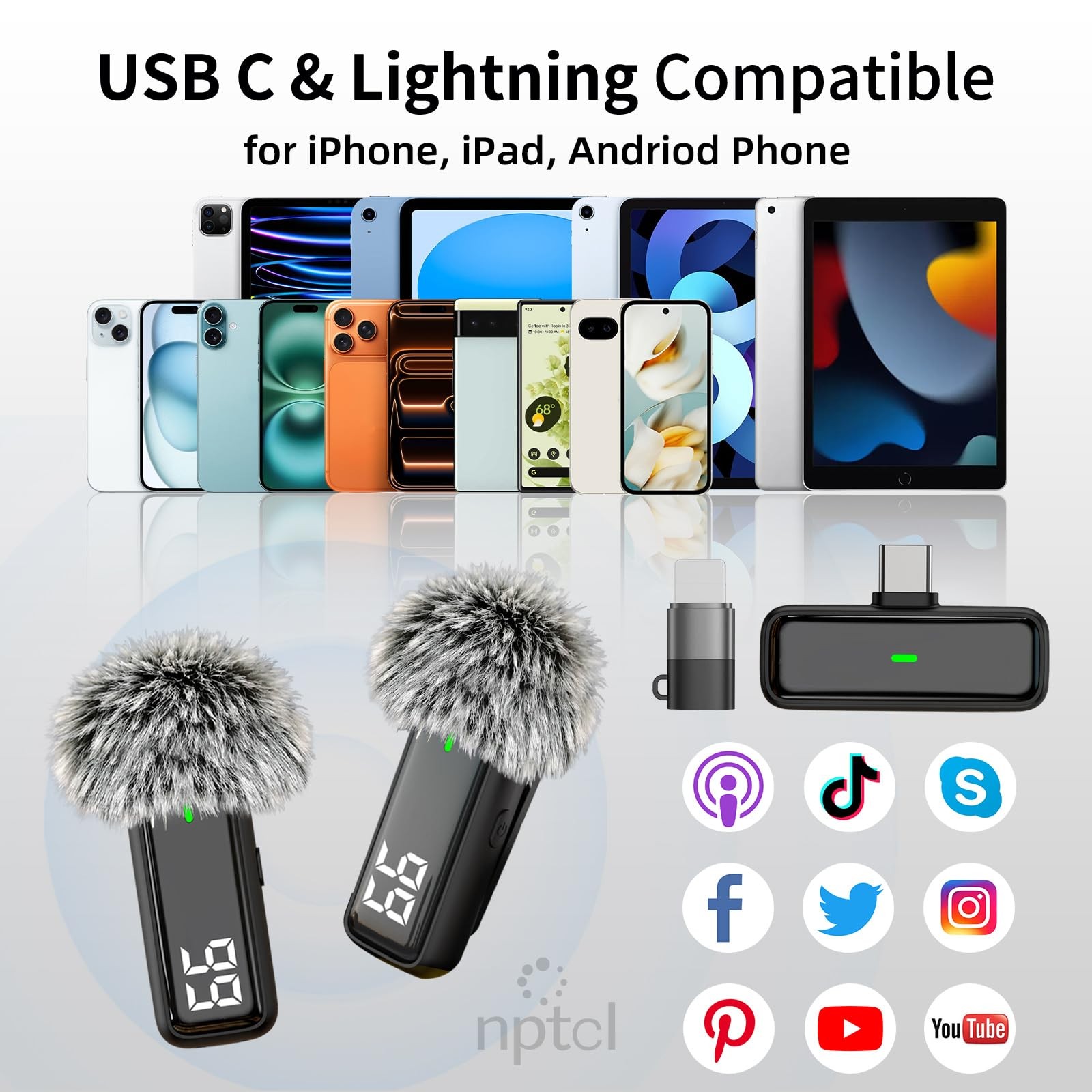 Wireless Lavalier Microphone for iPhone Android Phone – USB Type C Mini Micro…