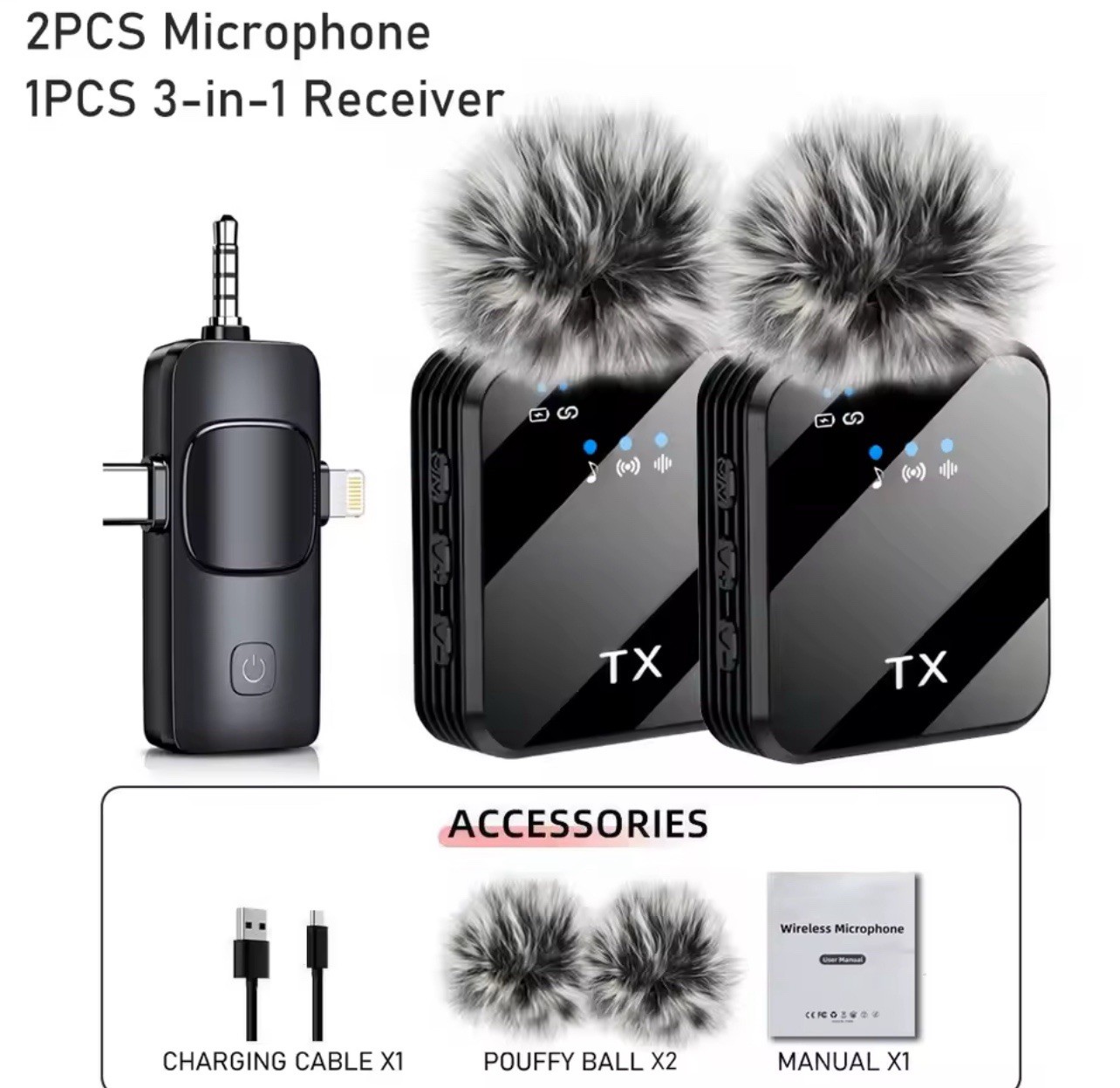Wireless Lavalier Microphone Set Of 2 for IPhone Android Tablet