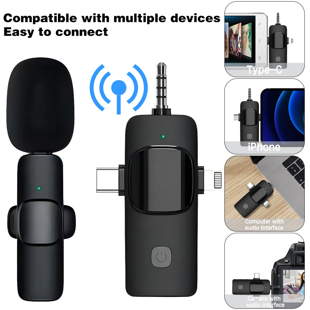 Lavalier Wireless Microphone Audio Video Recording Mini Mic For Android/iphone