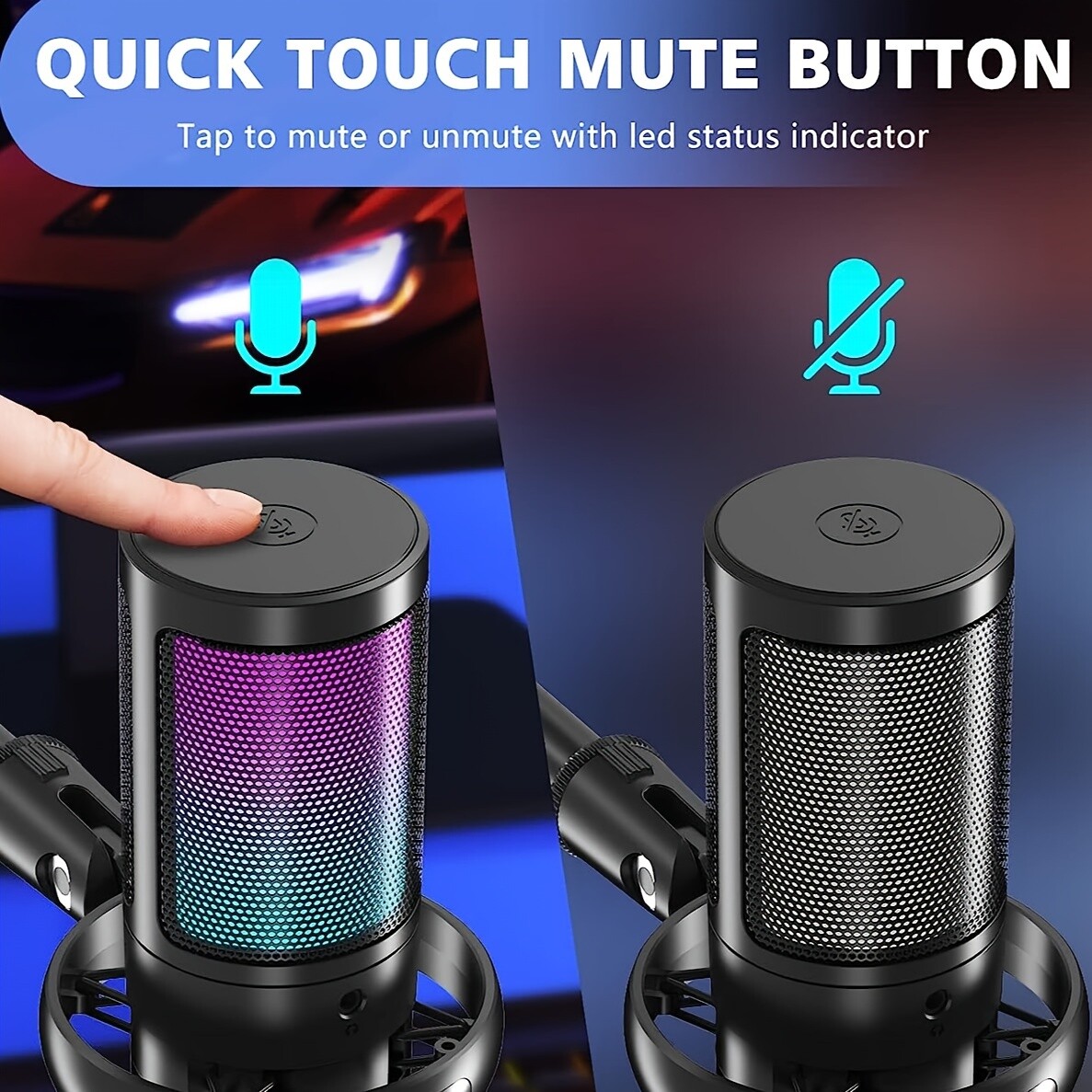 Professional USB Condenser Microphone PC Laptop RGB Gaming Mic Streaming Podcast