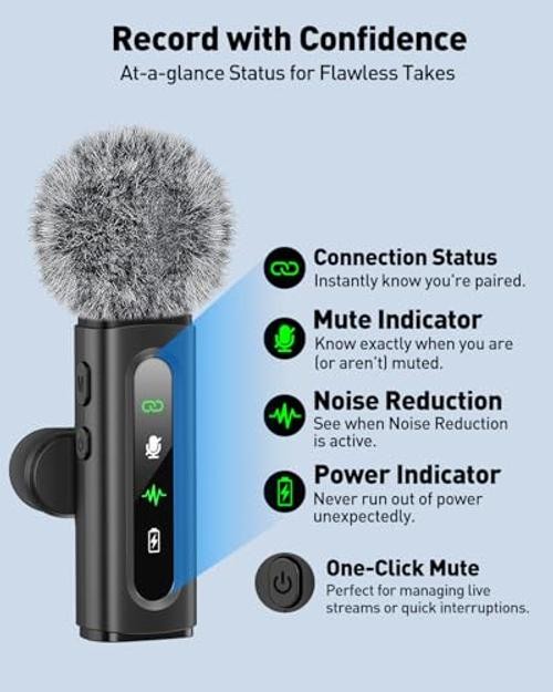 USB C Lavalier Microphone Wireless Mini Mic for Without Charging Case Black