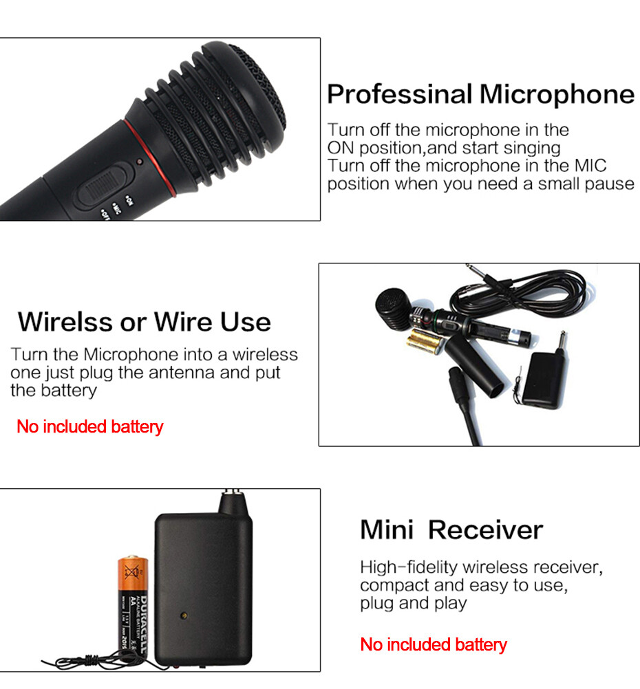 2in1 Wireless/Wired VHF Professional Microphone Handheld System Karaoke Receiver