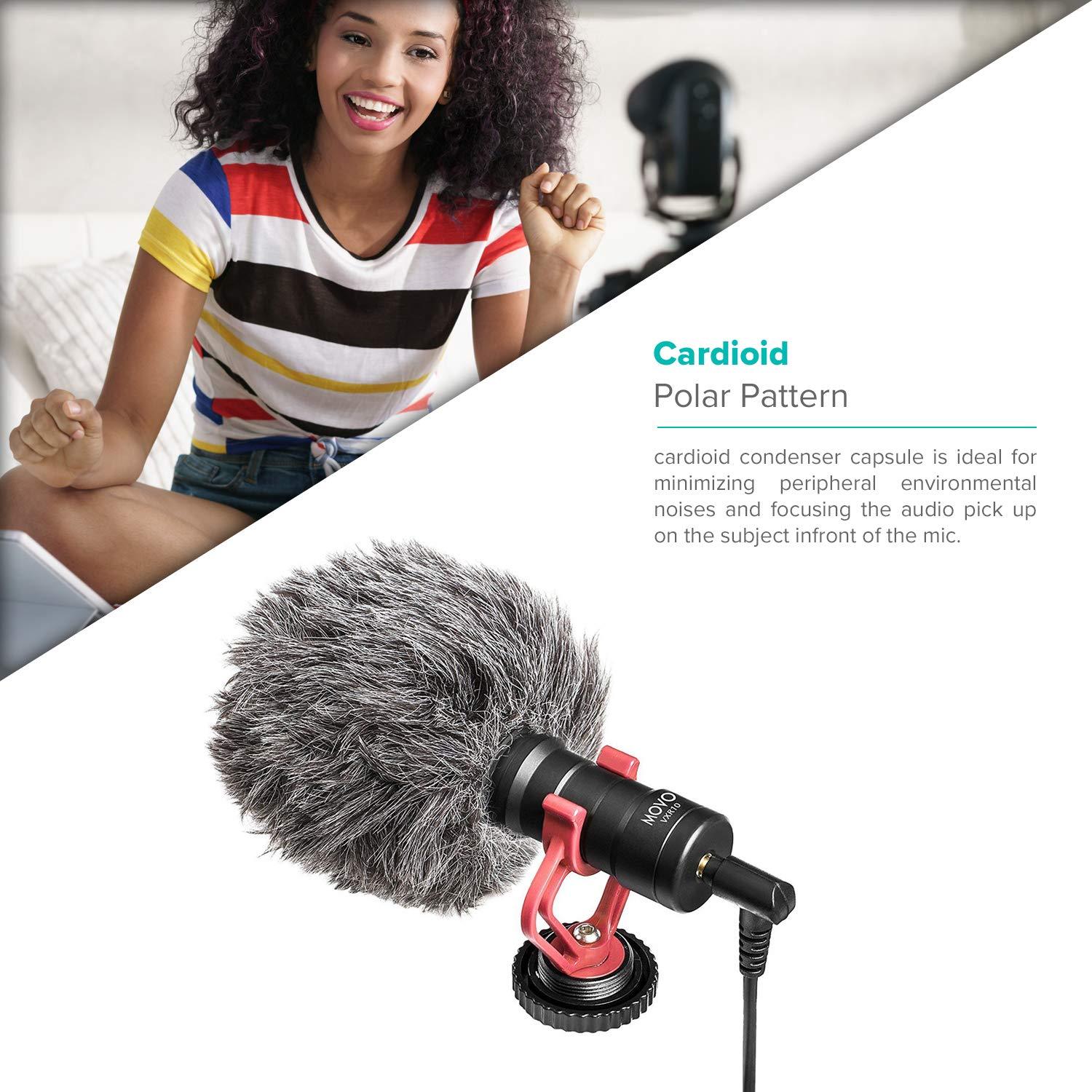 Movo VXR10 Universal Video Microphone with Shock Mount, Deadcat Windscreen, Case