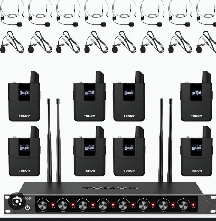TONOR TW388 Wireless Microphone System 8 Headset 8 Lavalier Mics UHF Used Once