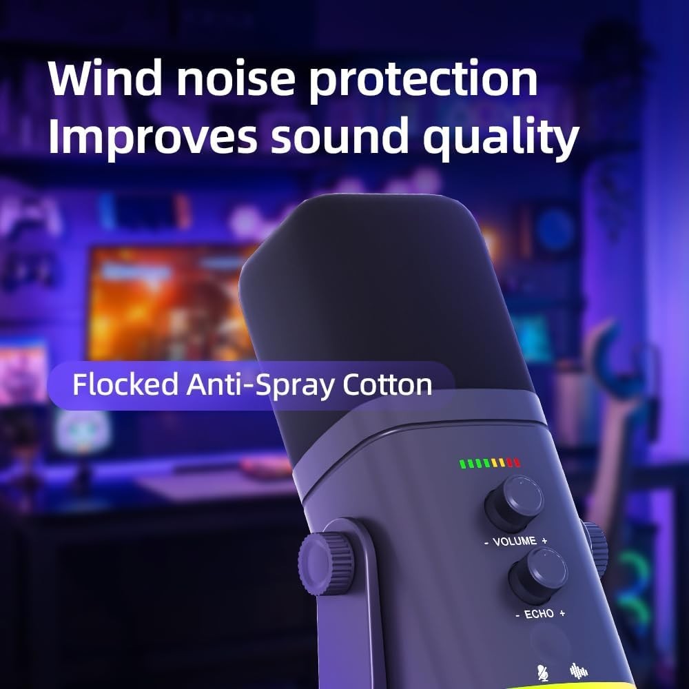 USB/XLR Desktop Dynamic Microphone with RGB Light, Noise Reduction & Mute Button