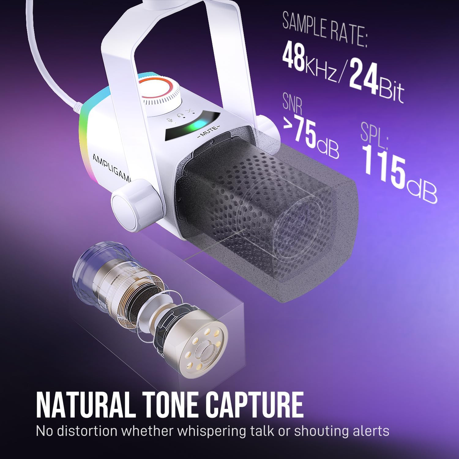 Streaming Microphone Kit for Gaming, XLR/USB Dynamic Mic with RGB Boom Arm Stand