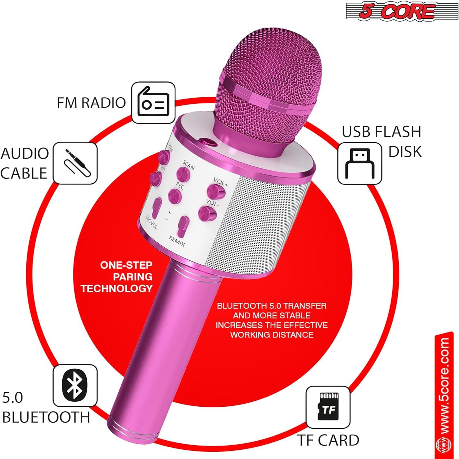 5Core Wireless Karaoke Microphone Bluetooth Mic Portable Handheld Microfonos