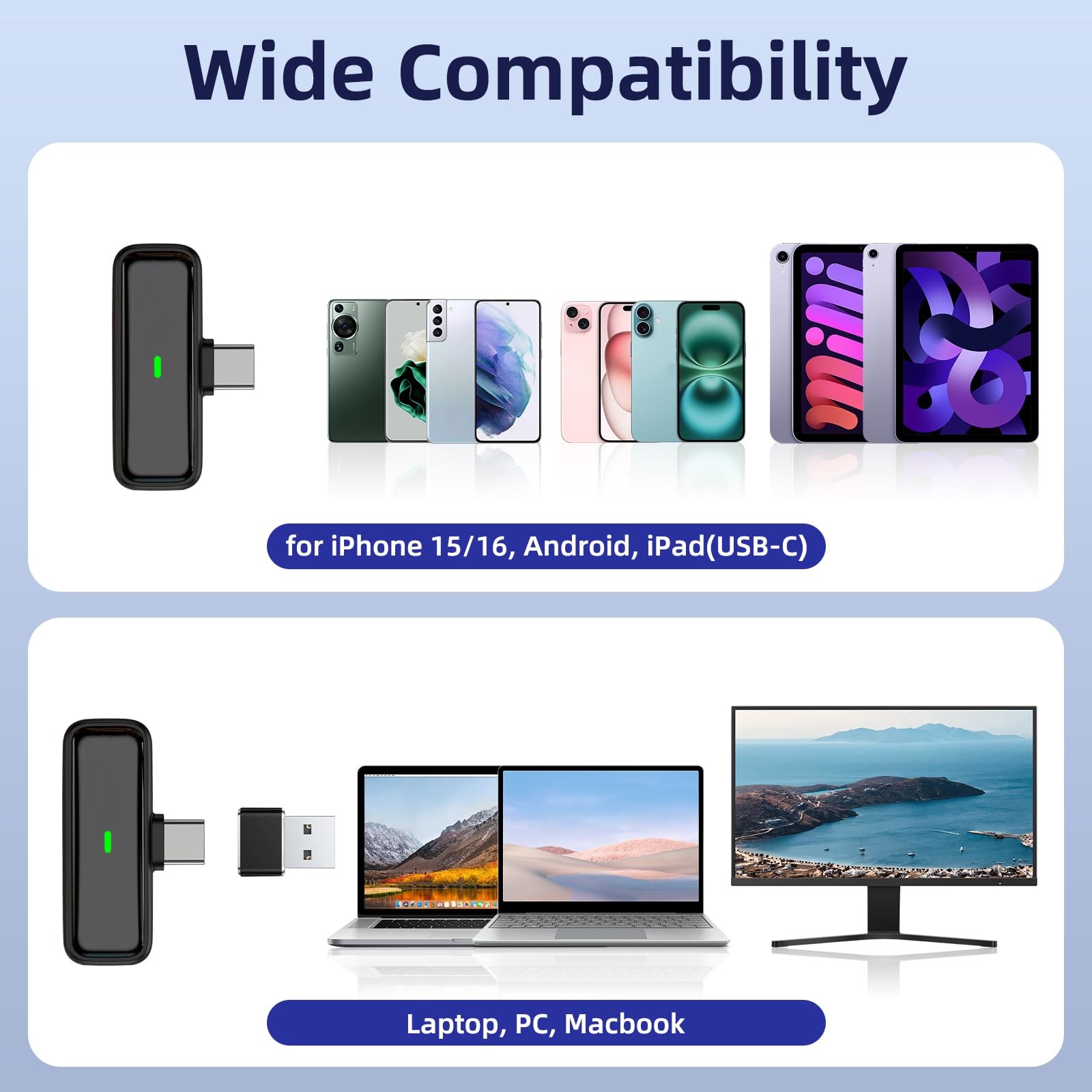 Nptcl Wireless Microphone For Iphone 17/16/15 Pc Laptop Computer Android K1