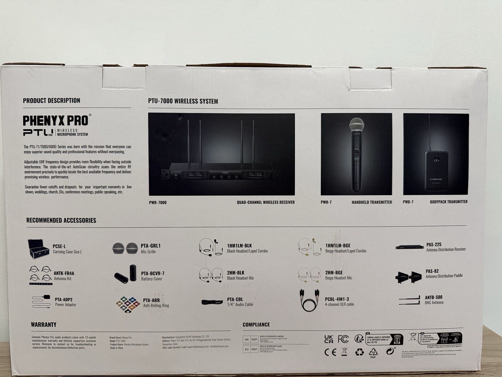 Phenyx Pro PTU-7000 UHF Wireless Mic System 4-Channel Rack Receiver 4 Bodypacks