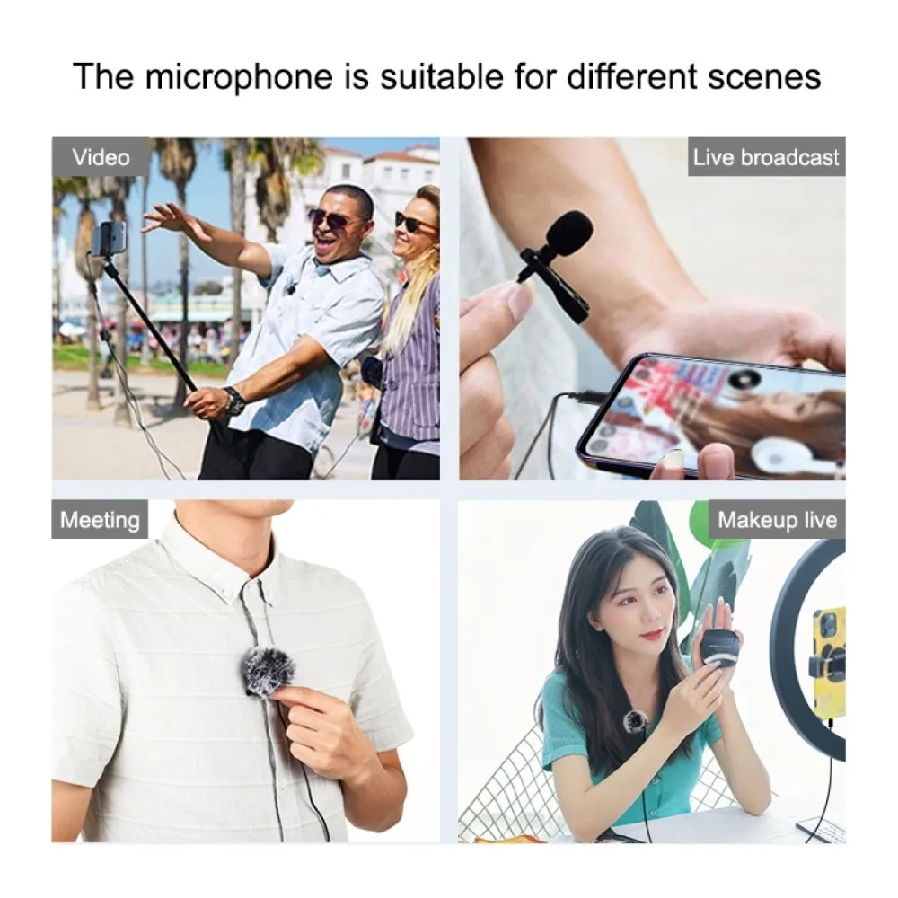 1.5m 3.5mm / Type C Jack Lavalier Wired Condenser Recording Microphone for mobil
