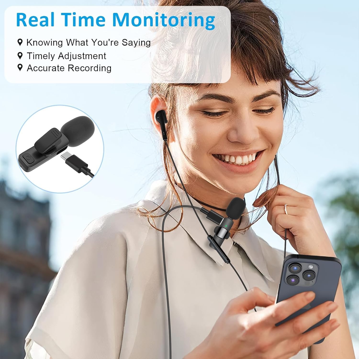 Wireless Lavalier Microphone for iPhone 15 Series/Android/Laptop