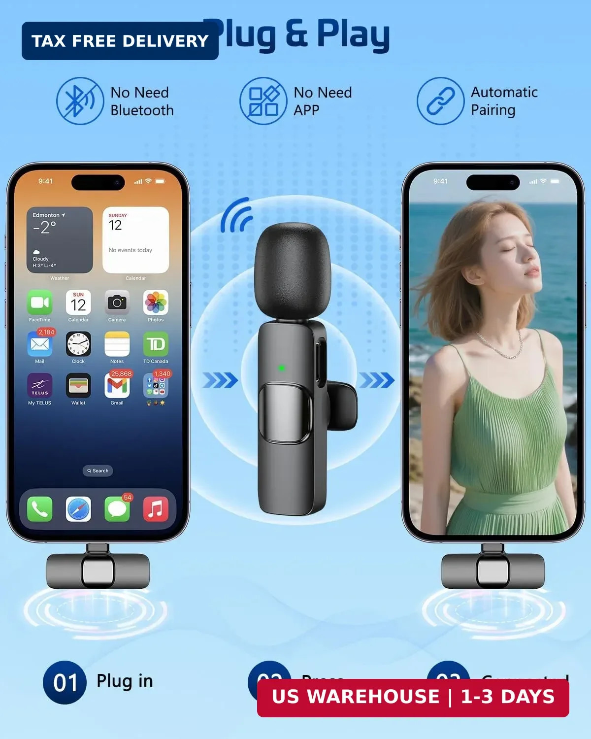 Pink Wireless Lavalier Microphone for iPhone & Android – Mini Clip-On Mic with N