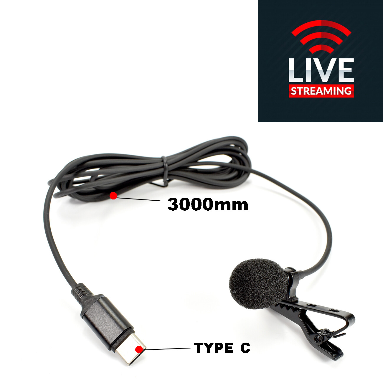 USBC USB Type C Perfect Clip Lapel Microphone Android Record Video Live 3M