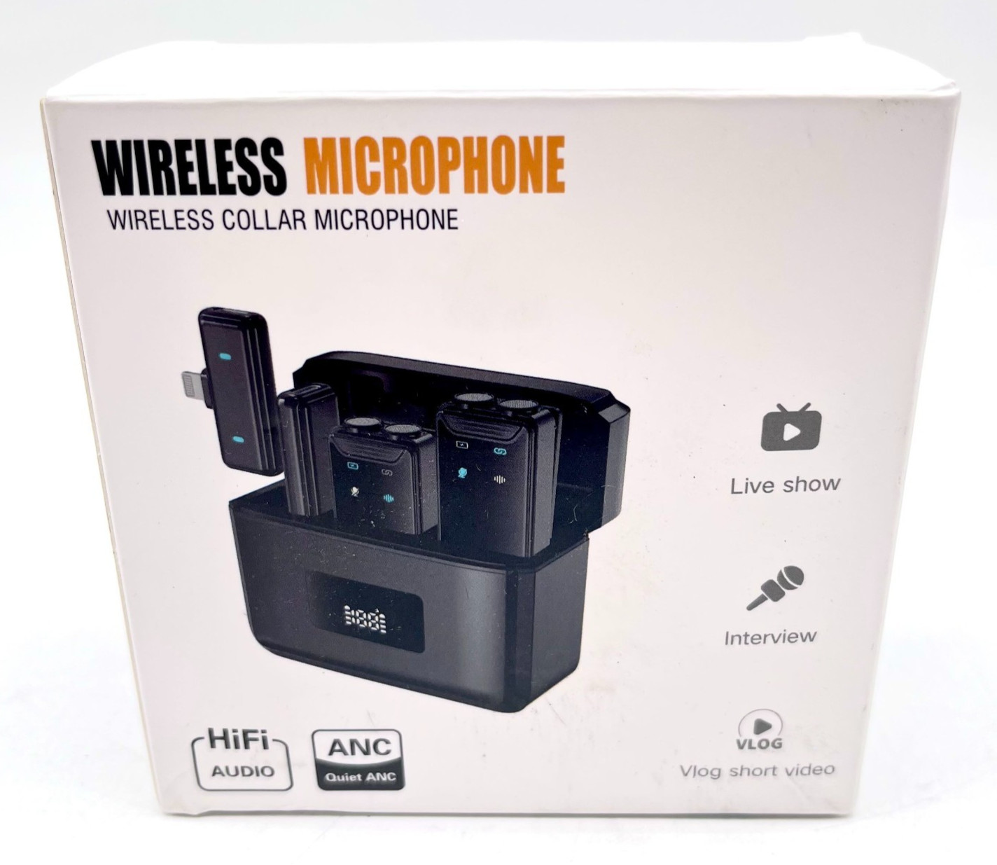 Black HiFi Audio with Noise Cancellation Wireless Collar Microphone