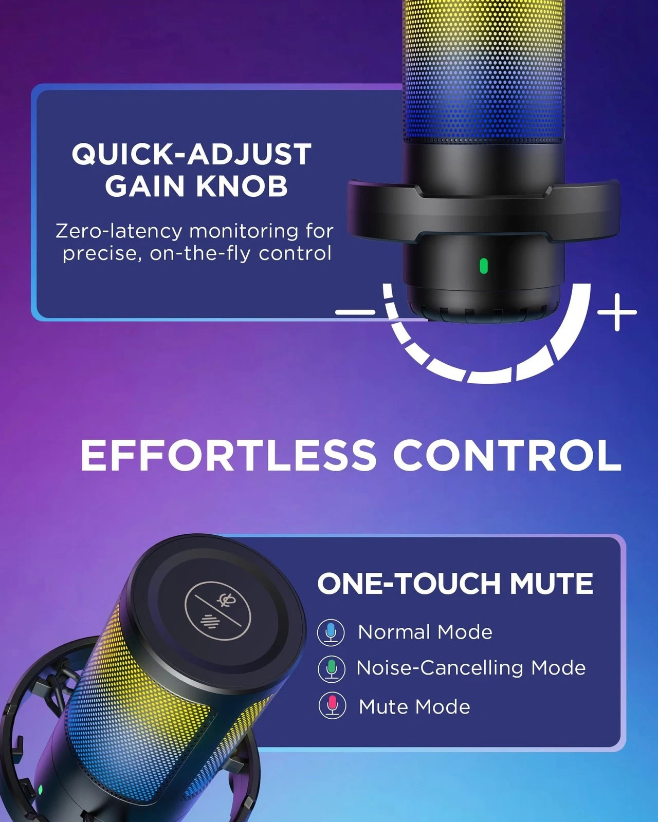 Gaming USB Microphone with Noise Cancellation for Streaming & PC
