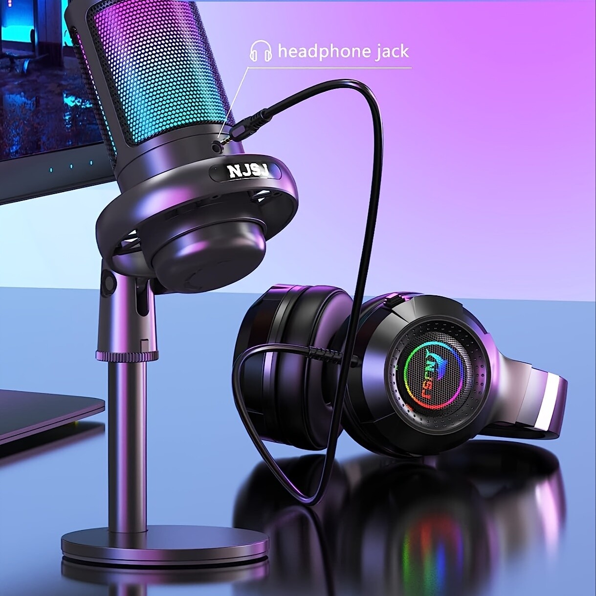 Professional USB Condenser Microphone PC Laptop RGB Gaming Mic Streaming Podcast